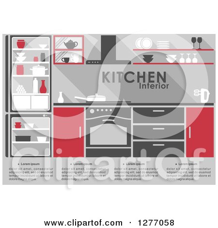 Clipart of a Red and Gray Kitchen Interior with Text 2 - Royalty Free Vector Illustration by Vector Tradition SM