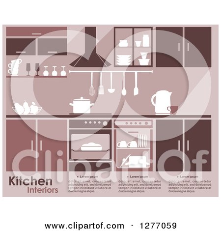 Clipart of a Pink Toned Kitchen Interior with Text - Royalty Free Vector Illustration by Vector Tradition SM
