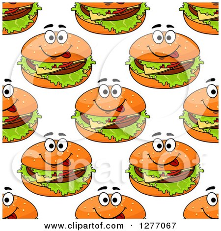 Clipart of a Seamless Patterned Background of Happy Cheeseburgers - Royalty Free Vector Illustration by Vector Tradition SM