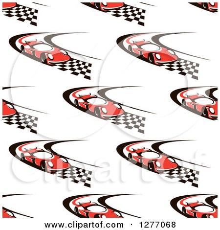 Clipart of a Seamless Patterned Background of Red Race Cars on Checkered Roads - Royalty Free Vector Illustration by Vector Tradition SM