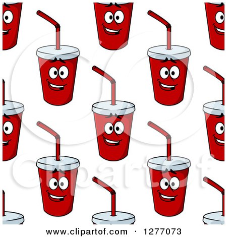 Clipart of a Seamless Background Pattern of Happy Fountain Soda Characters - Royalty Free Vector Illustration by Vector Tradition SM