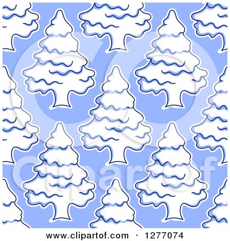 Clipart of a Seamless Patterned Background of Flocked Evergreen Trees on Blue - Royalty Free Vector Illustration by Vector Tradition SM