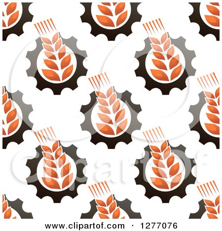 Clipart of a Seamless Patterned Background of Wheat and Gears - Royalty Free Vector Illustration by Vector Tradition SM