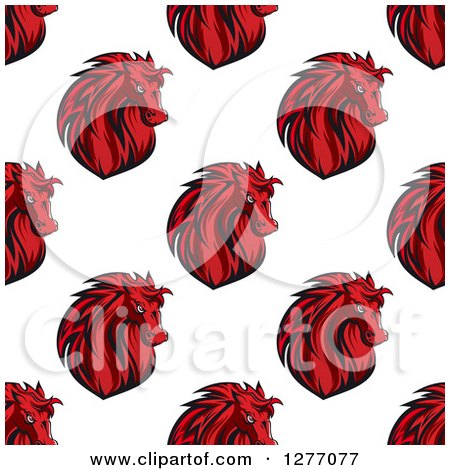 Clipart of a Seamless Patterned Background of Angry Red Horse Heads - Royalty Free Vector Illustration by Vector Tradition SM