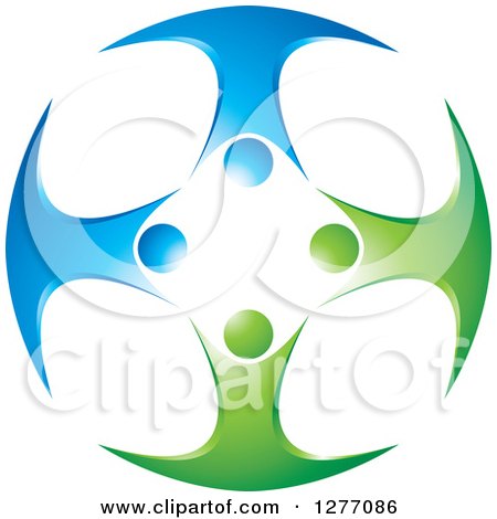 Clipart of a Circle of Abstract Blue and Green Happy People, Jumping or Dancing - Royalty Free Vector Illustration by Lal Perera