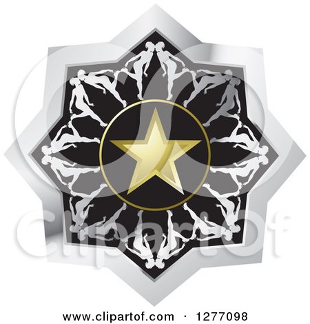 Clipart of a Silver Black and Gold Icon with Kissing People Around a Star - Royalty Free Vector Illustration by Lal Perera