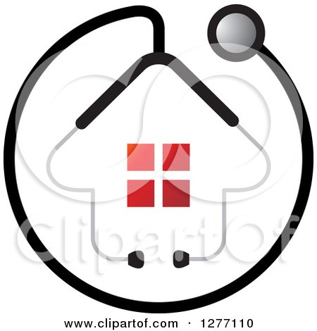 Clipart of a Stethoscope Encircling a House with Red Windows - Royalty Free Vector Illustration by Lal Perera