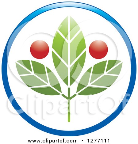 Clipart of a Blue Circle Around a Green Medical Plant with Red Orbs - Royalty Free Vector Illustration by Lal Perera