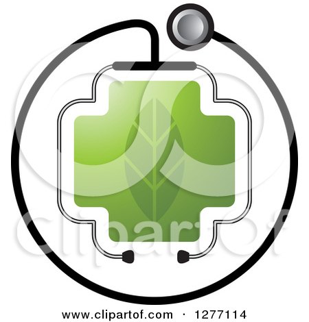 Clipart of a Stethoscope Encircling a Plant Cross - Royalty Free Vector Illustration by Lal Perera