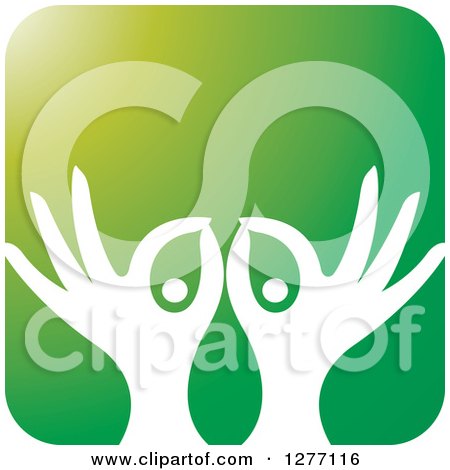 Clipart of White Silhouetted Hands and Pills in a Green Icon - Royalty Free Vector Illustration by Lal Perera