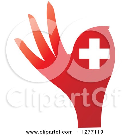 Clipart of a Red Silhouetted Hand and White Cross - Royalty Free Vector Illustration by Lal Perera