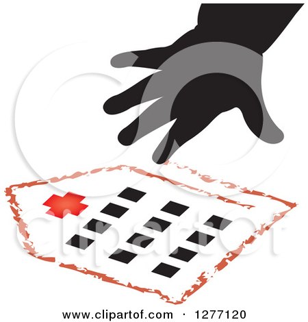 Clipart of a Black Silhouetted Child's Hand and Drawing of a Hospital - Royalty Free Vector Illustration by Lal Perera