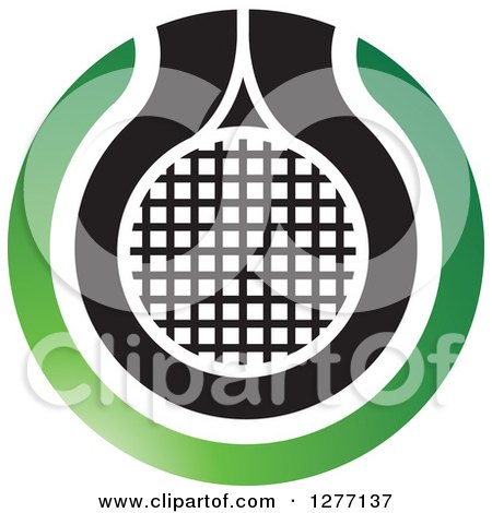 Clipart of a Green Black and White Tennis Racket or Net Icon - Royalty Free Vector Illustration by Lal Perera