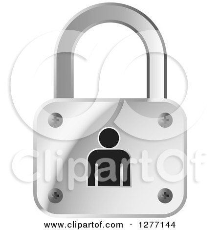 Clipart of a Silver Padlock and Black Person - Royalty Free Vector Illustration by Lal Perera