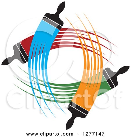 Clipart of Four Brushes with Strokes of Orange, Red, Green and Blue Paint - Royalty Free Vector Illustration by Lal Perera