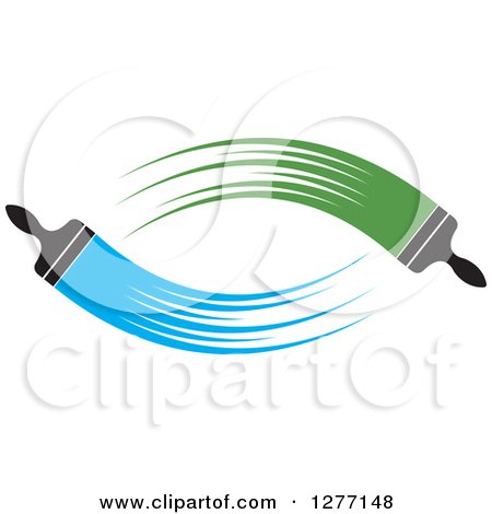 Clipart of Brushes with Green and Blue Paint Streaks - Royalty Free Vector Illustration by Lal Perera
