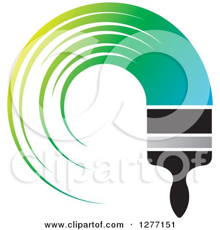 Clipart of a Brush with a Curved Stroke of Gradient Blue to Green Paint - Royalty Free Vector Illustration by Lal Perera