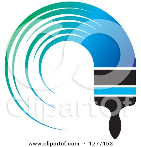 Clipart of a Brush with a Curved Stroke of Gradient Blue and Green Paint - Royalty Free Vector Illustration by Lal Perera