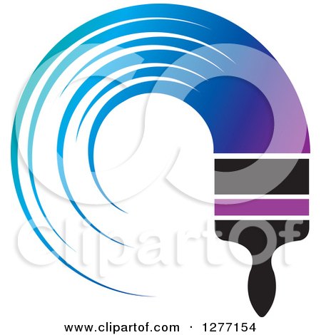 Clipart of a Brush with a Curved Stroke of Gradient Purple to Blue Paint - Royalty Free Vector Illustration by Lal Perera