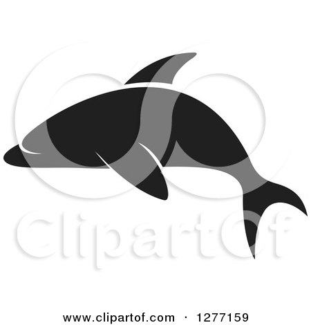 Clipart of a Black and White Silhouetted Dolphin - Royalty Free Vector Illustration by Lal Perera