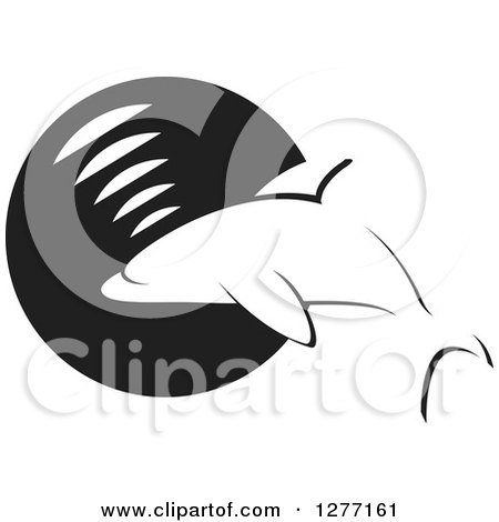 Clipart of a Black and White Dolphin Making Sounds over a Circle - Royalty Free Vector Illustration by Lal Perera
