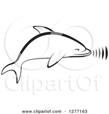 Clipart of a Black and White Dolphin Making Sounds - Royalty Free Vector Illustration by Lal Perera