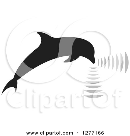 Clipart of a Black Silhouetted Dolphin Making Sounds - Royalty Free Vector Illustration by Lal Perera