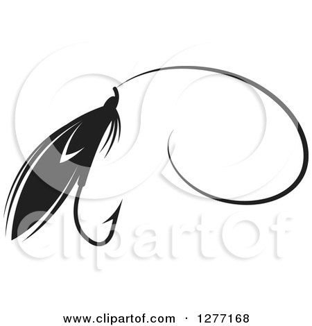 Clipart of a Black and White Fly Fishing Lure and Hook - Royalty Free Vector Illustration by Lal Perera