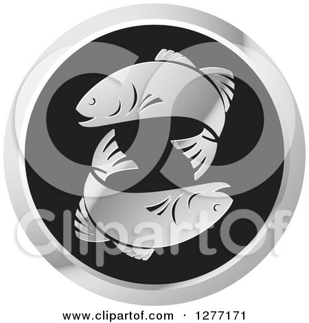 Clipart of a Round Black and Silver Fish Logo - Royalty Free Vector Illustration by Lal Perera