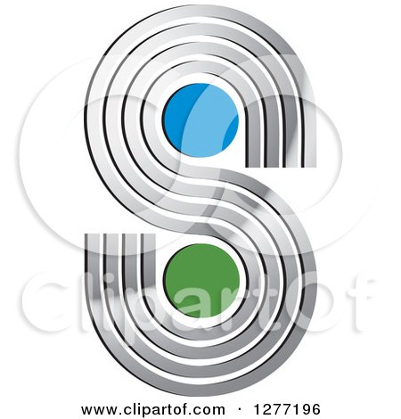 Clipart of a Silver Lined Letter S with Blue and Green Dots - Royalty Free Vector Illustration by Lal Perera