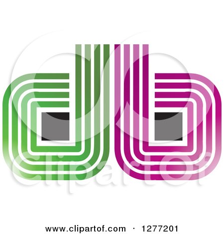 Clipart of Green and Pink Lined Back to Back Letter D or Db - Royalty Free Vector Illustration by Lal Perera