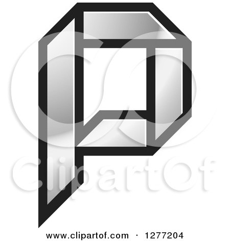 Clipart of a Black and Silver Paper Letter P - Royalty Free Vector Illustration by Lal Perera