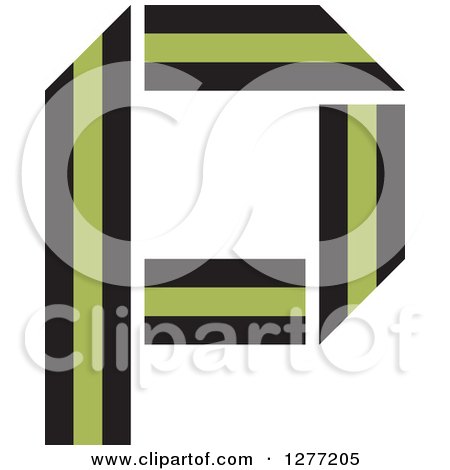 Clipart of a Black and Green Paper Letter P - Royalty Free Vector Illustration by Lal Perera