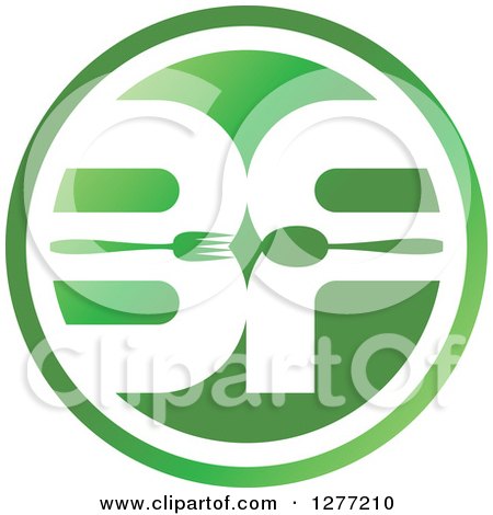Clipart of a Round Green and White BF with a Spoon and Fork - Royalty Free Vector Illustration by Lal Perera