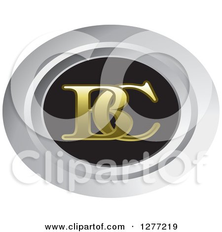 Clipart of Gold Entwined BC Letters in a Black and Silver Oval - Royalty Free Vector Illustration by Lal Perera