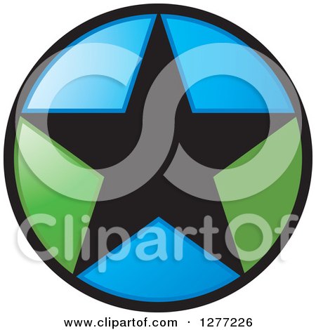 Clipart of a Round Black Green and Blue Star Icon - Royalty Free Vector Illustration by Lal Perera