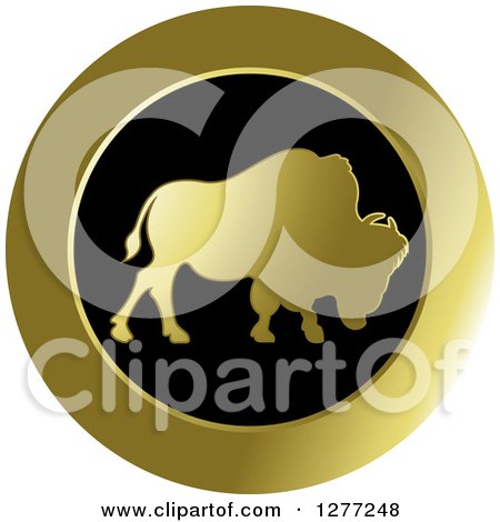 Clipart of a Gold and Black Silhouetted Buffalo Icon - Royalty Free Vector Illustration by Lal Perera