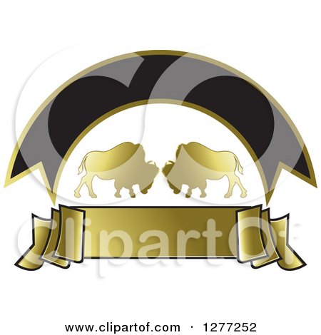 Clipart of Gold Silhouetted Buffalo with Banners - Royalty Free Vector Illustration by Lal Perera