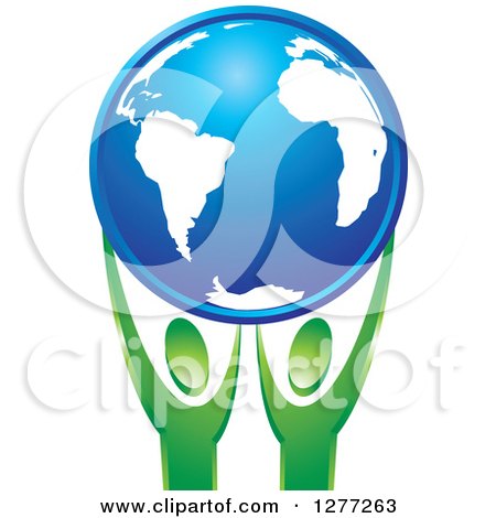 Clipart of Green People Holding up a Blue Planet Earth - Royalty Free Vector Illustration by Lal Perera