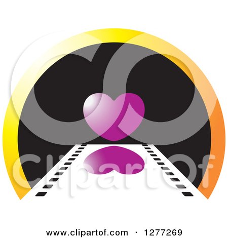 Clipart of a Film Strip Leading to a Heart on a Black and Gradient Orange Circle - Royalty Free Vector Illustration by Lal Perera