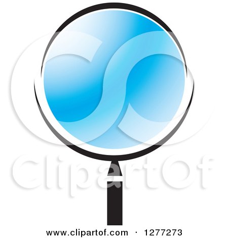 Clipart of a Black and White Magnifying Glass with a Blue Lens - Royalty Free Vector Illustration by Lal Perera