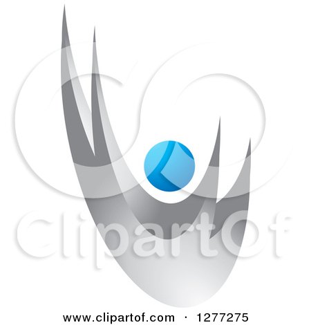 Clipart of a Jumping Silver Person with a Blue Head - Royalty Free Vector Illustration by Lal Perera