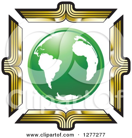 Clipart of a Green Globe in a Circle of Open Gold Books - Royalty Free Vector Illustration by Lal Perera