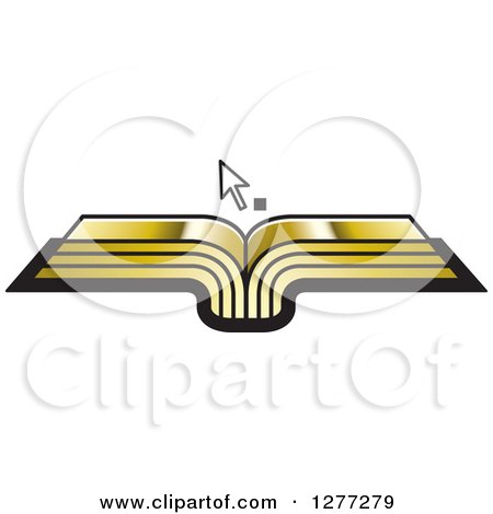 Clipart of a Cursor over an Open Gold Book - Royalty Free Vector Illustration by Lal Perera