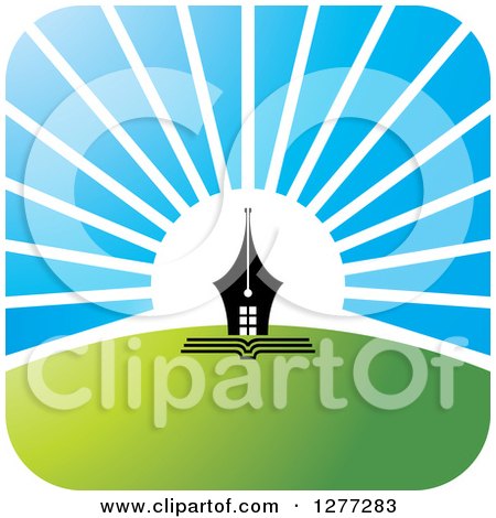 Clipart of a White Sunrise over Hills and Pen Tip - Royalty Free Vector Illustration by Lal Perera