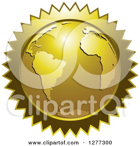 Clipart of a Gold Planet Earth Burst Label - Royalty Free Vector Illustration by Lal Perera