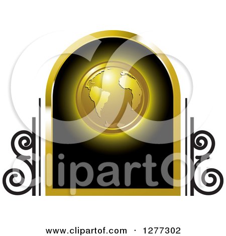 Clipart of a Gold Shining Planet Earth on a Black Frame - Royalty Free Vector Illustration by Lal Perera