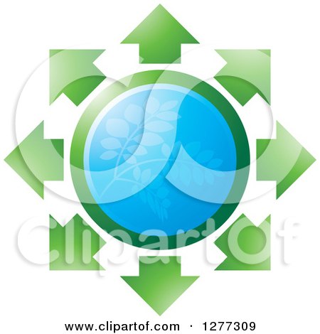 Clipart of a Blue Plant Icon Encircled with Arrows - Royalty Free Vector Illustration by Lal Perera