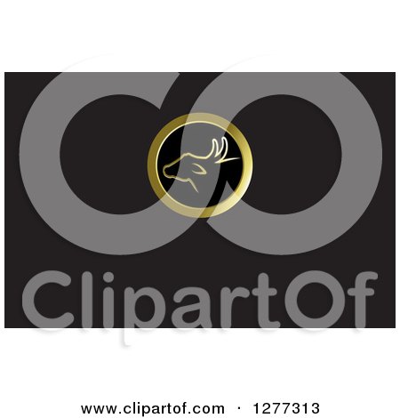 Clipart of a Black and Gold Buffalo Icon over Black Text Space - Royalty Free Vector Illustration by Lal Perera