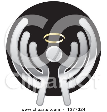 Clipart of a Silver Angel on a Black Icon - Royalty Free Vector Illustration by Lal Perera